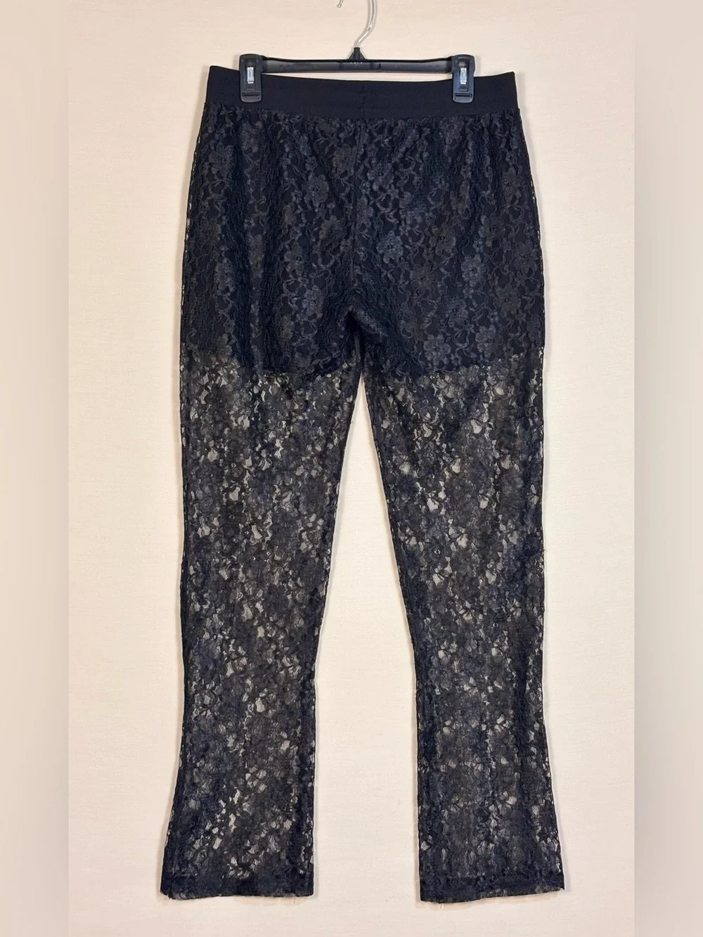 ASOS DESIGN Black Floral Lace Sheer Flare Pants Festival Statement M